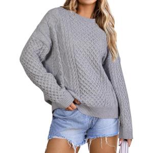 imageArachampampCloz Womens Wool Blend Cable Knit Fall Winter Chunky Oversized Sweaters 2025Light Grey