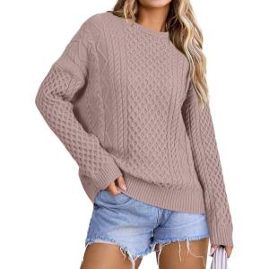 imageArachampampCloz Womens Wool Blend Cable Knit Fall Winter Chunky Oversized Sweaters 2025Light Nutmeg