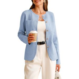 imageArachampampCloz Womens Wool Blend Sweater Blazers Business Casual Jacket with Pockets 2025Blue