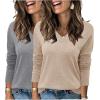 imageArachampampCloz 2 Pack Womens Sweaters 2024 Lightweight Soft V Neck Long Sleeve Fall Tops Fashion Clothes Casual Shirts PulloverApricotgrey