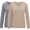 imageArachampampCloz 2 Pack Womens Sweaters 2024 Lightweight Soft V Neck Long Sleeve Fall Tops Fashion Clothes Casual Shirts PulloverApricotgrey