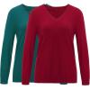 imageArachampampCloz 2 Pack Womens Sweaters 2024 Lightweight Soft V Neck Long Sleeve Fall Tops Fashion Clothes Casual Shirts PulloverBurgundygreen