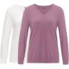 imageArachampampCloz 2 Pack Womens Sweaters 2024 Lightweight Soft V Neck Long Sleeve Fall Tops Fashion Clothes Casual Shirts PulloverOff Whitegrey Purple