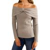 imageArachampampCloz Womens Wool Blend Slim Fit Off The Shoulder Fall Sweater 2025Oatmeal Coffee