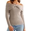 imageArachampampCloz Womens Wool Blend Slim Fit Off The Shoulder Fall Sweater 2025Oatmeal Coffee