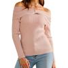 imageArachampampCloz Womens Wool Blend Slim Fit Off The Shoulder Fall Sweater 2025Pale Pink