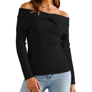 imageArachampampCloz Womens Wool Blend Slim Fit Off The Shoulder Fall Sweater 2025Black