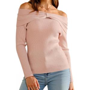 imageArachampampCloz Womens Wool Blend Slim Fit Off The Shoulder Fall Sweater 2025Pale Pink