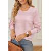 imageArachampampCloz Womens Fall Sweaters 2024 Crochet Crew Neck Long Sleeve Knit Tops Pullover Fashion Clothes OutfitsPink