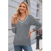 imageArachampampCloz Womens Spring Tops 2025 Fashion Trendy V Neck Long Sleeve Shirts Knitted Casual Pullover Sweater ClothesGrey and White