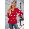 imageArachampampCloz Womens Spring Tops 2025 Fashion Trendy V Neck Long Sleeve Shirts Knitted Casual Pullover Sweater ClothesWhite Red Heart