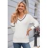 imageArachampampCloz Womens Spring Tops 2025 Fashion Trendy V Neck Long Sleeve Shirts Knitted Casual Pullover Sweater ClothesWhite and Black