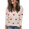imageArachampampCloz Womens Spring Tops 2025 Fashion Trendy V Neck Long Sleeve Shirts Knitted Casual Pullover Sweater ClothesApricot Red Heart