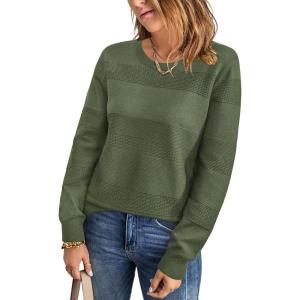 imageArachampampCloz Womens Fall Sweaters 2024 Crochet Crew Neck Long Sleeve Knit Tops Pullover Fashion Clothes OutfitsArmy Green