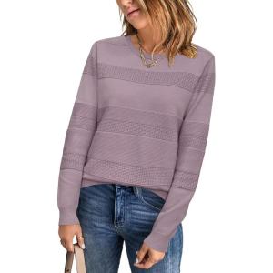 imageArachampampCloz Womens Fall Sweaters 2024 Crochet Crew Neck Long Sleeve Knit Tops Pullover Fashion Clothes OutfitsGrey Purple