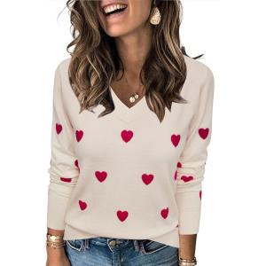 imageArachampampCloz Womens Spring Tops 2025 Fashion Trendy V Neck Long Sleeve Shirts Knitted Casual Pullover Sweater ClothesApricot Red Heart