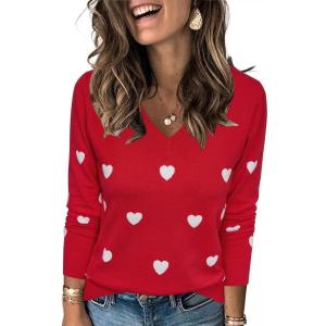 imageArachampampCloz Womens Spring Tops 2025 Fashion Trendy V Neck Long Sleeve Shirts Knitted Casual Pullover Sweater ClothesWhite Red Heart
