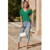 imageArachampampCloz Womens 2025 Summer Short Puff Sleeve Shirts V Neck Cute Blouses Dressy Casual Trendy Sweater TopsGreen