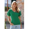 imageArachampampCloz Womens 2025 Summer Short Puff Sleeve Shirts V Neck Cute Blouses Dressy Casual Trendy Sweater TopsGreen