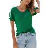 imageArachampampCloz Womens 2025 Summer Short Puff Sleeve Shirts V Neck Cute Blouses Dressy Casual Trendy Sweater TopsGreen