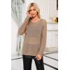 imageArachampampCloz 2025 Womens Crochet Tops Wool Blended Sweaters Lightweight Long Sleeve Crew Neck Spring Fashion Knit OutfitsCamel