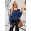 imageArachampampCloz 2025 Womens Crochet Tops Wool Blended Sweaters Lightweight Long Sleeve Crew Neck Spring Fashion Knit OutfitsNavy Blue