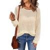 imageArachampampCloz 2025 Womens Crochet Tops Wool Blended Sweaters Lightweight Long Sleeve Crew Neck Spring Fashion Knit OutfitsApricot