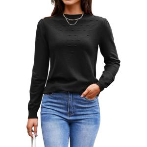 imageArachampampCloz 2024 Fall Sweaters Long Puff Sleeve Tops Crew Neck Special Dots Trendy Casual Lightweight Pullover Clothes OutfitsBlack