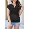 imageArachampampCloz 2025 Womens Crochet Cap Sleeve Knit Tops Spring Summer Shirts Lightweight Collared Hollow Out Casual BlousesBlack