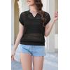 imageArachampampCloz 2025 Womens Crochet Cap Sleeve Knit Tops Spring Summer Shirts Lightweight Collared Hollow Out Casual BlousesBlack