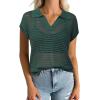 imageArachampampCloz 2025 Womens Crochet Cap Sleeve Knit Tops Spring Summer Shirts Lightweight Collared Hollow Out Casual BlousesGreen