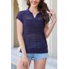 imageArachampampCloz 2025 Womens Crochet Cap Sleeve Knit Tops Spring Summer Shirts Lightweight Collared Hollow Out Casual BlousesNavy