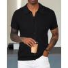 imageArachampampCloz Mens Wool Blended Button Down Shirt Short Sleeve Knit 2025 Summer Fashion Dress Shirts Casual Business GolfBlack