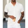imageArachampampCloz Mens Wool Blended Button Down Shirt Short Sleeve Knit 2025 Summer Fashion Dress Shirts Casual Business GolfWhite
