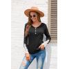 imageArachampampCloz Womens Long Sleeve Lace Fall Tops Solid V Neck Button Henley Shirt Casual Tunic BlouseBlack