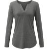 imageArachampampCloz Womens Long Sleeve Lace Fall Tops Solid V Neck Button Henley Shirt Casual Tunic BlouseDark Gray02