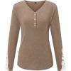 imageArachampampCloz Womens Long Sleeve Lace Fall Tops Solid V Neck Button Henley Shirt Casual Tunic BlouseKhaki
