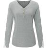 imageArachampampCloz Womens Long Sleeve Lace Fall Tops Solid V Neck Button Henley Shirt Casual Tunic BlouseLight Gray