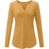 imageArachampampCloz Womens Long Sleeve Lace Fall Tops Solid V Neck Button Henley Shirt Casual Tunic BlouseYellow02