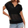 imageArachampampCloz 2025 Womens Crochet Cap Sleeve Knit Tops Spring Summer Shirts Lightweight Collared Hollow Out Casual BlousesBlack