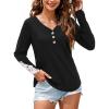 imageArachampampCloz Womens Long Sleeve Lace Fall Tops Solid V Neck Button Henley Shirt Casual Tunic BlouseBlack
