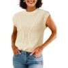 imageArachampampCloz Womens Spring Sweater Vest 2025 Cap Sleeve Crew Neck Casual Tops Cable Knit Crochet Loose Fit Summer OutfitsApricot