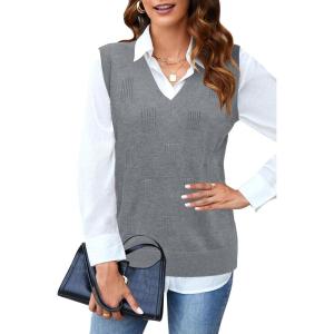 imageArachampampCloz Womens Sweater Vest 2025 Fashion Sleeveless V Neck Business Casual Tank Knit Pullover Tops Spring TrendyGrey
