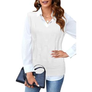 imageArachampampCloz Womens Sweater Vest 2025 Fashion Sleeveless V Neck Business Casual Tank Knit Pullover Tops Spring TrendyWhite
