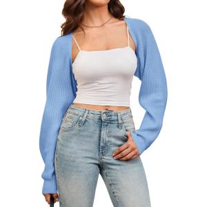 imageArachampampCloz Womens Wool Blend Bolero Shrug Fall Fashion Cropped Cardigans 2025Light Blue