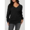 imageArachampCloz Womens Soft V Neck Long Sleeve Fall Casual Regular Fit Sweater TopsBlack