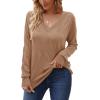 imageArachampCloz Womens Soft V Neck Long Sleeve Fall Casual Regular Fit Sweater TopsDark Apricot