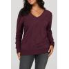 imageArachampCloz Womens Soft V Neck Long Sleeve Fall Casual Regular Fit Sweater TopsDark Purplish Red