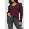imageArachampCloz Womens Soft V Neck Long Sleeve Fall Casual Regular Fit Sweater TopsDark Purplish Red