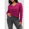 imageArachampCloz Womens Soft V Neck Long Sleeve Fall Casual Regular Fit Sweater TopsDark Rose